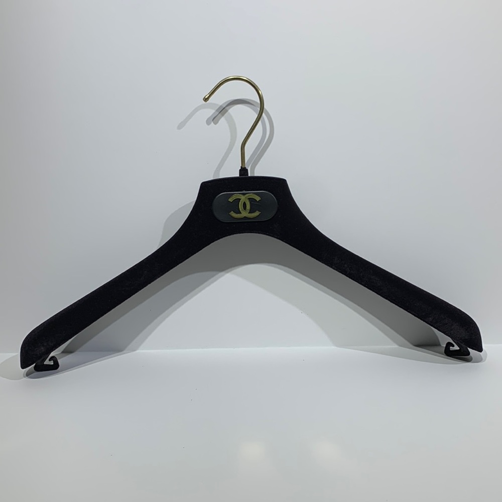 CHANEL, Coat/Jacket/Suit Hanger, Black Velvet, Gold CC Logo, Authentic, 15.5"